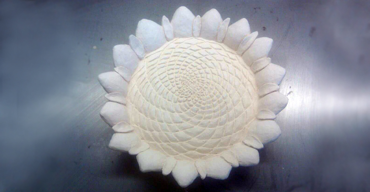 Ceramic Sculpture Bird Bath Sunflower