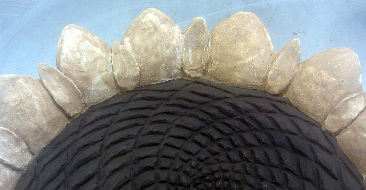 Ceramic Sculpture Bird Bath Sunflower