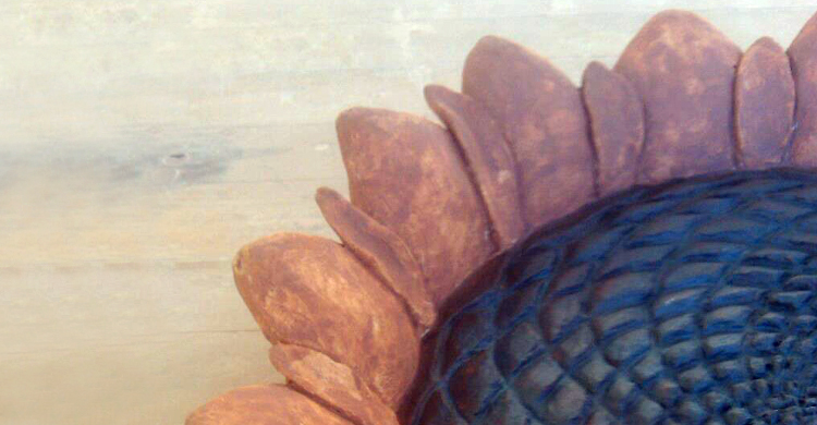 Ceramic Sculpture Bird Bath Sunflower