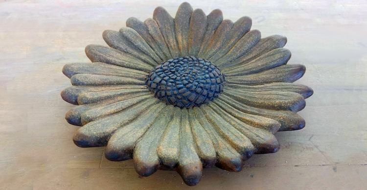 Ceramic Sculpture Bird Bath Daisy